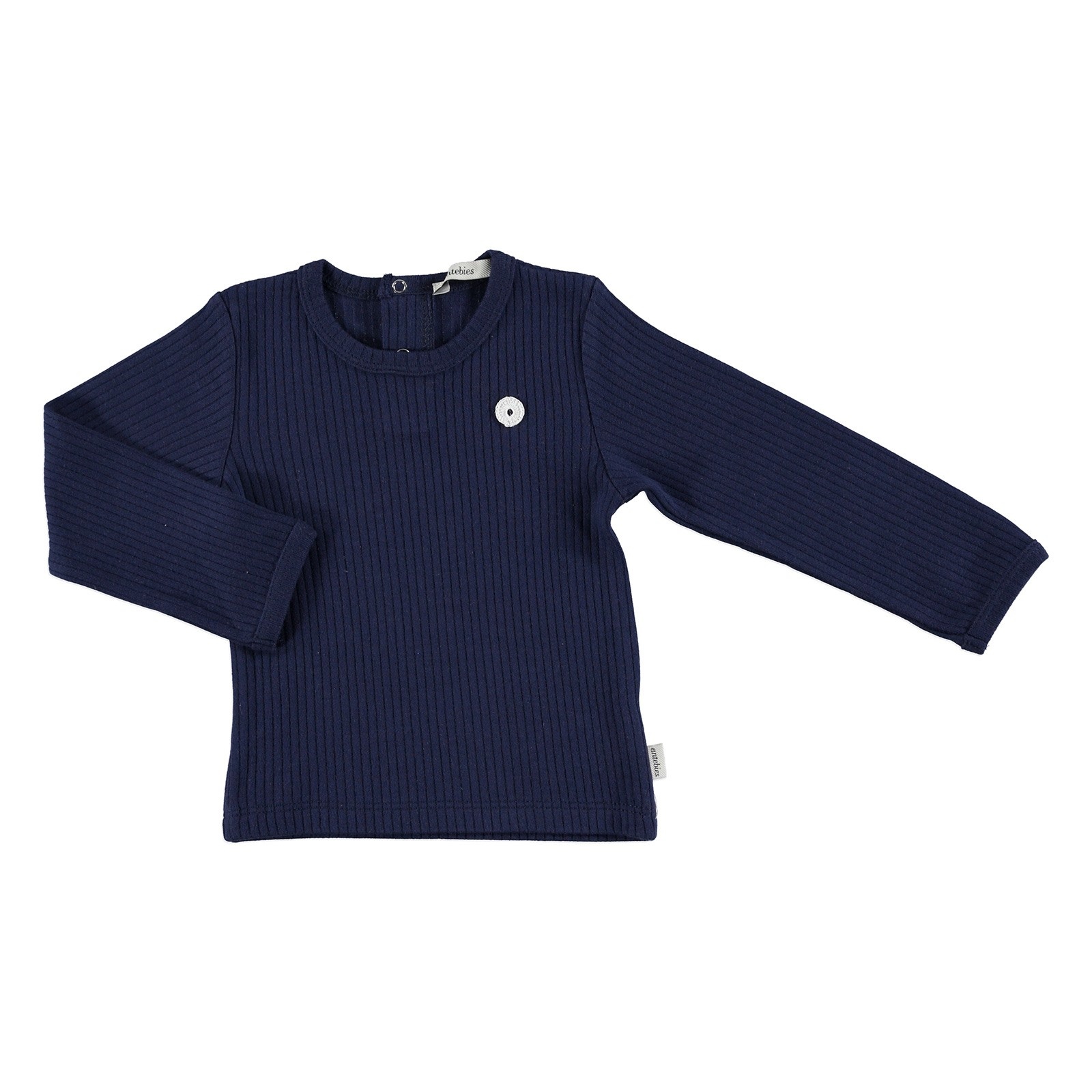 Antebies Baby Organic Navy Blue Reported Rib Long Sleeve Bodysuit
