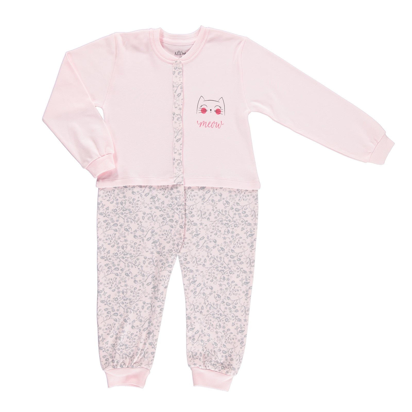 Aziz Bebe Smiling Cat Baby Snaps Footless Romper