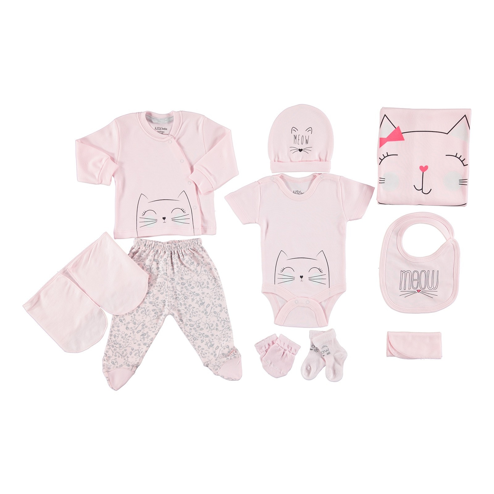 Aziz Bebe Smiling Cat Newborn Hospital Pack 10 pcs