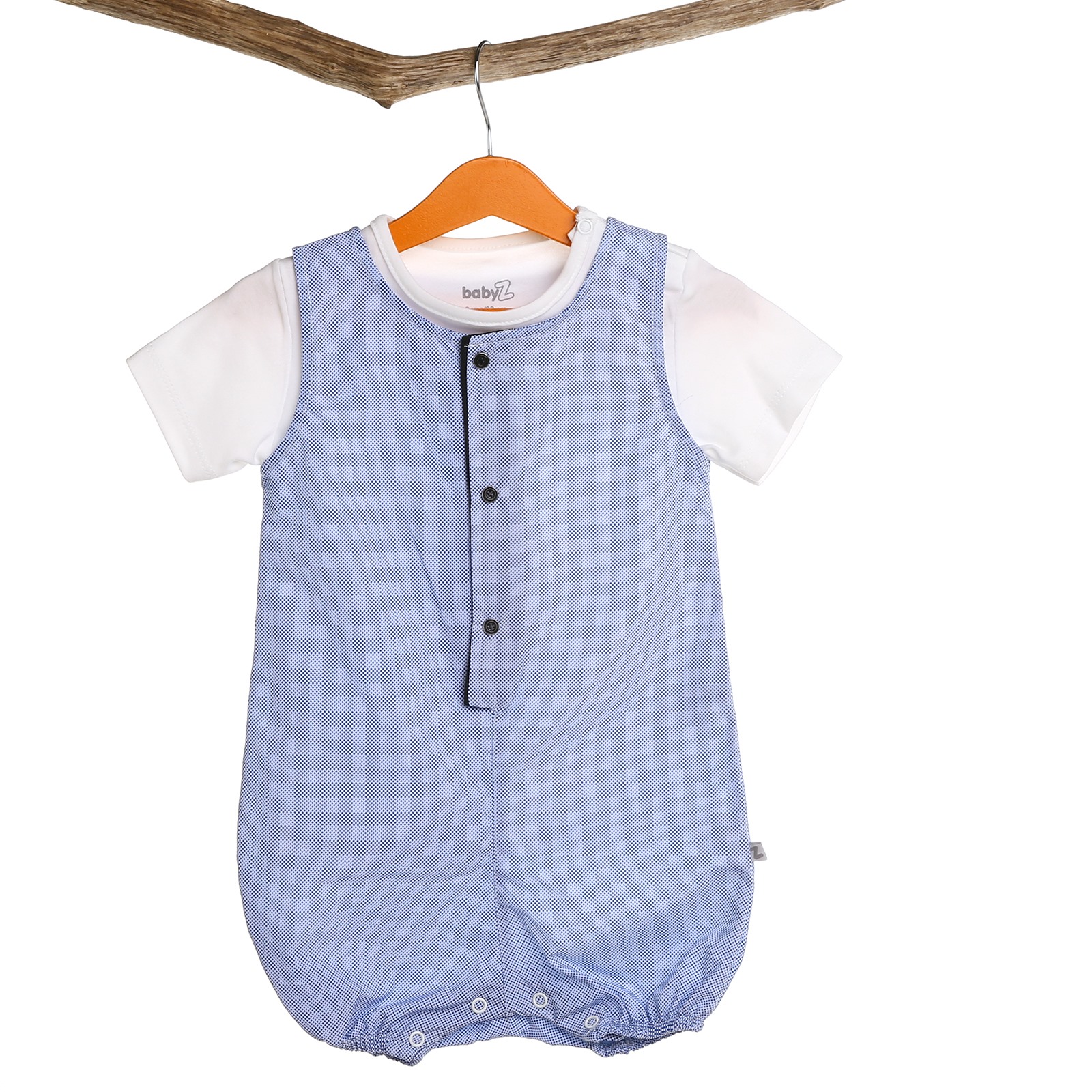 BabyZ Baby Button Detailed Collar Texture Jumpsuit Tshirt Set