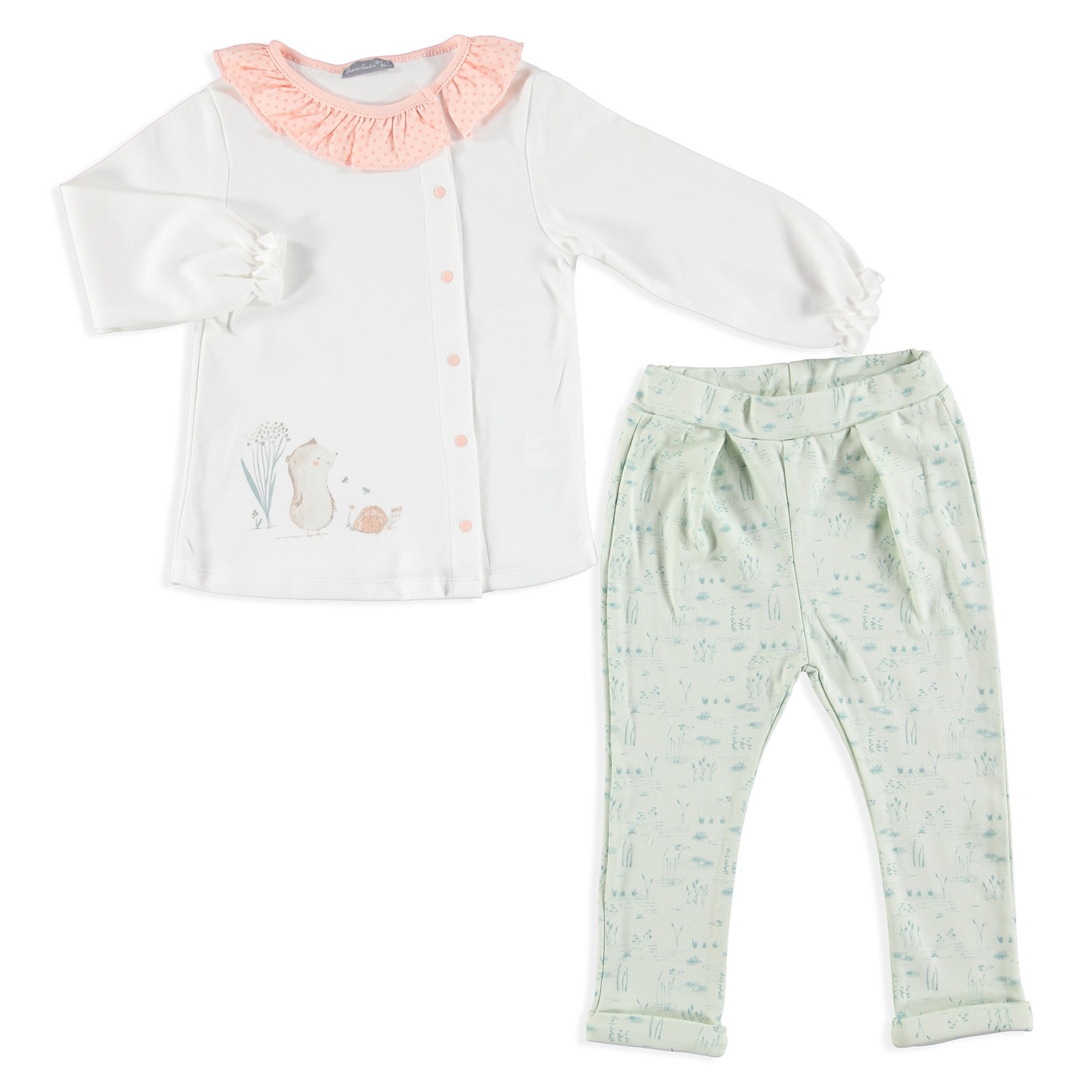 Bambaki Pretty Hedgehog Baby Girl Snaps Sweatshirt Trousers Set