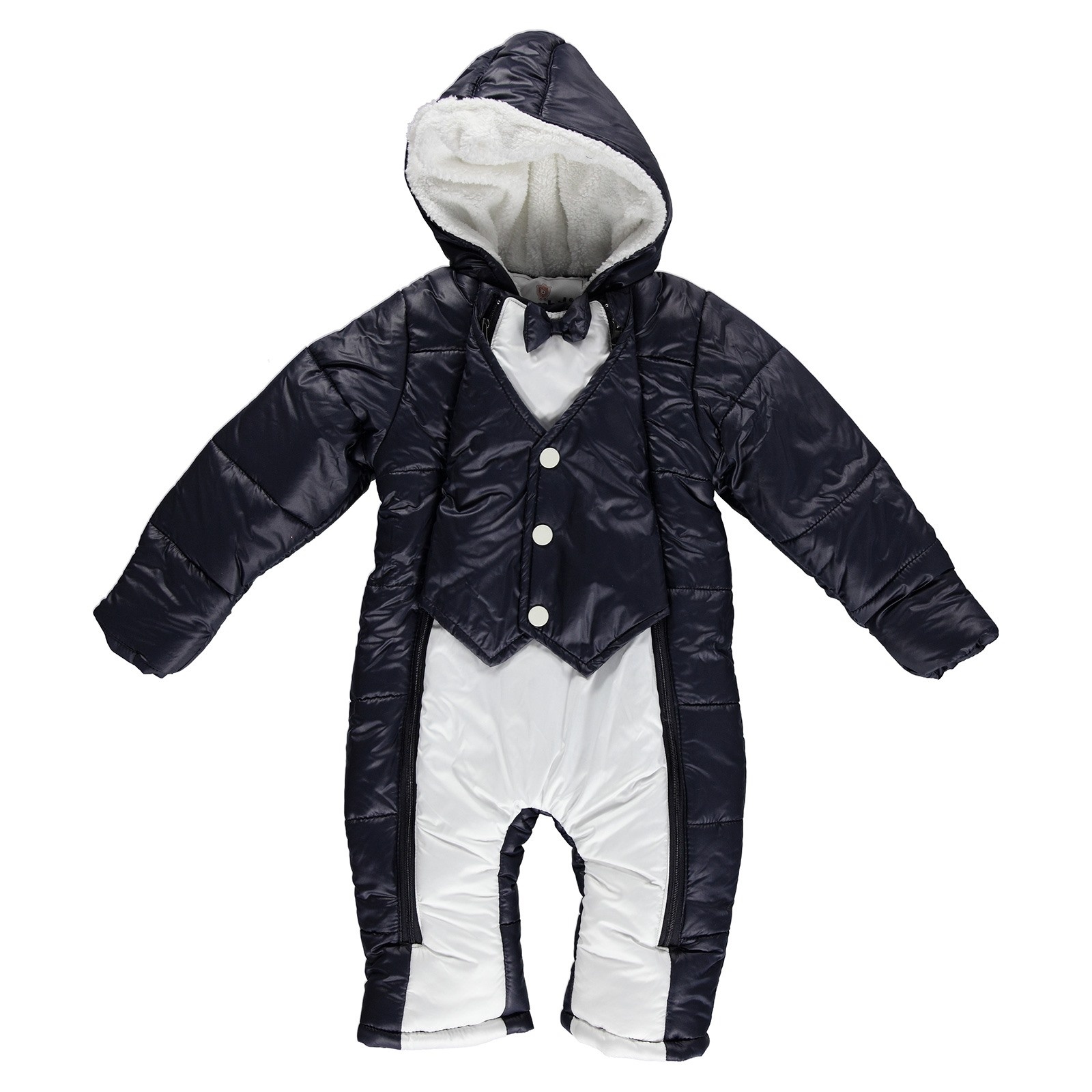 Bombili Winter Bowtie And Vest Baby Boy Welsoft Lined Astronaut Snowsuit Romper
