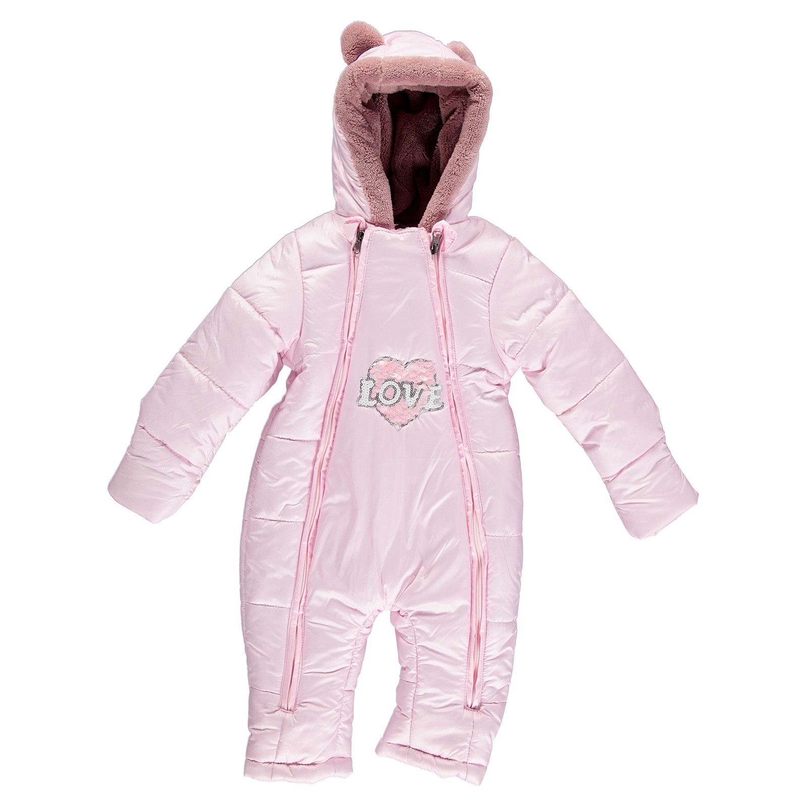 Bombili Winter Love Baby Girl Welsoft Lined Astronaut Snowsuit Romper