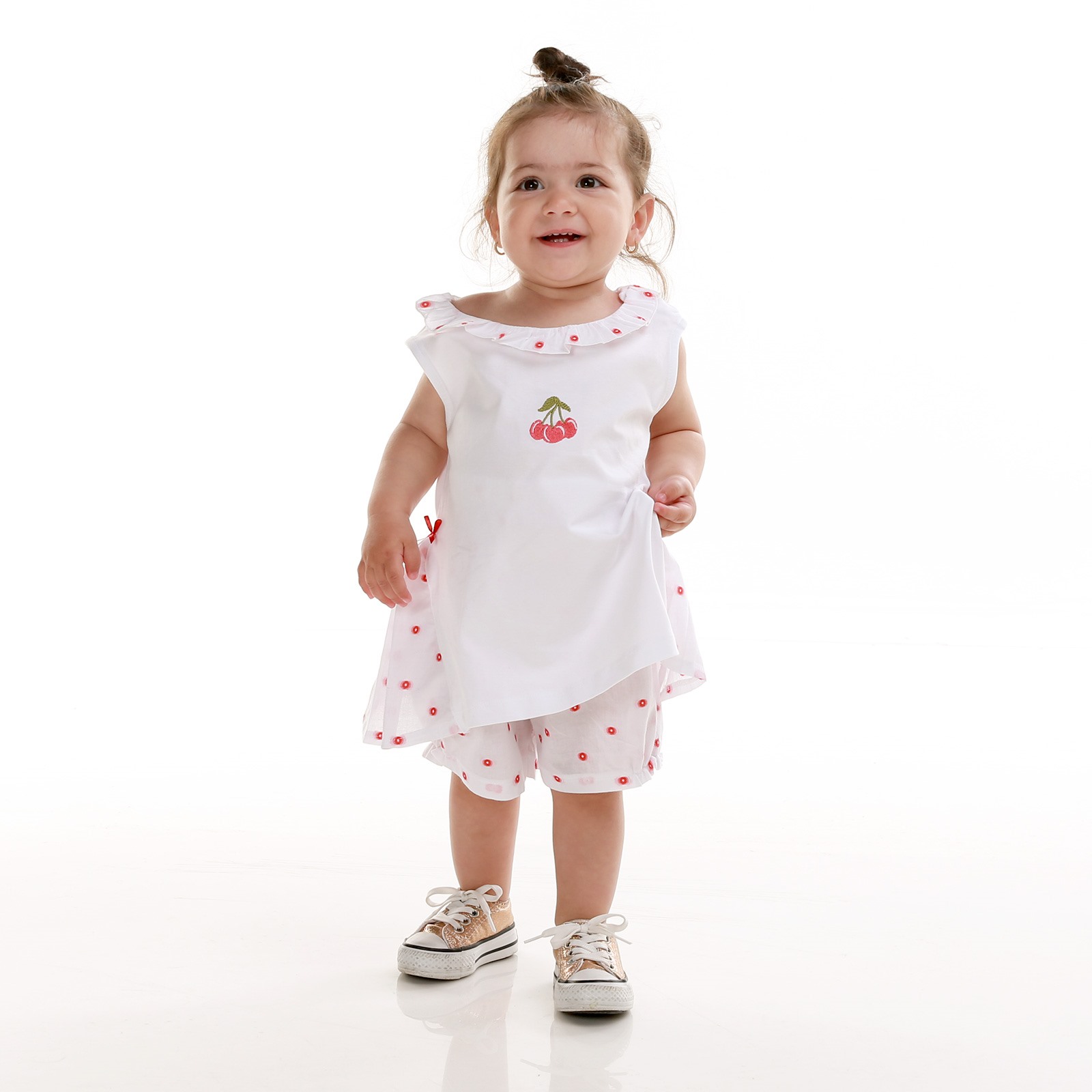 For My Baby Cherry Embroidered Shirt Short Set