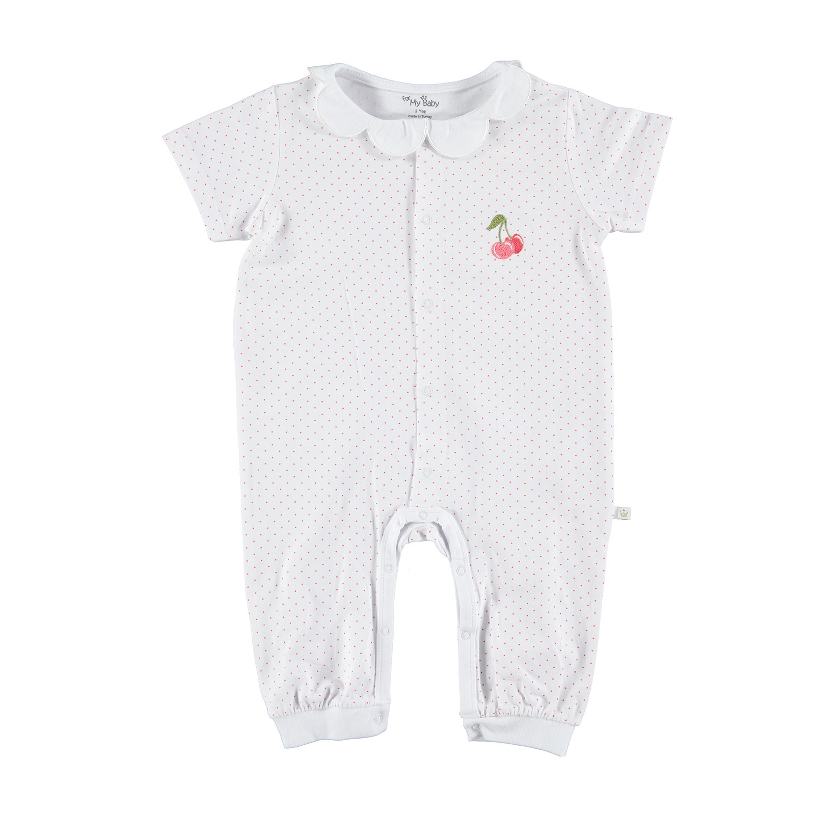 For My Baby Cherry Flower Neck Short Sleeve Footless Romper