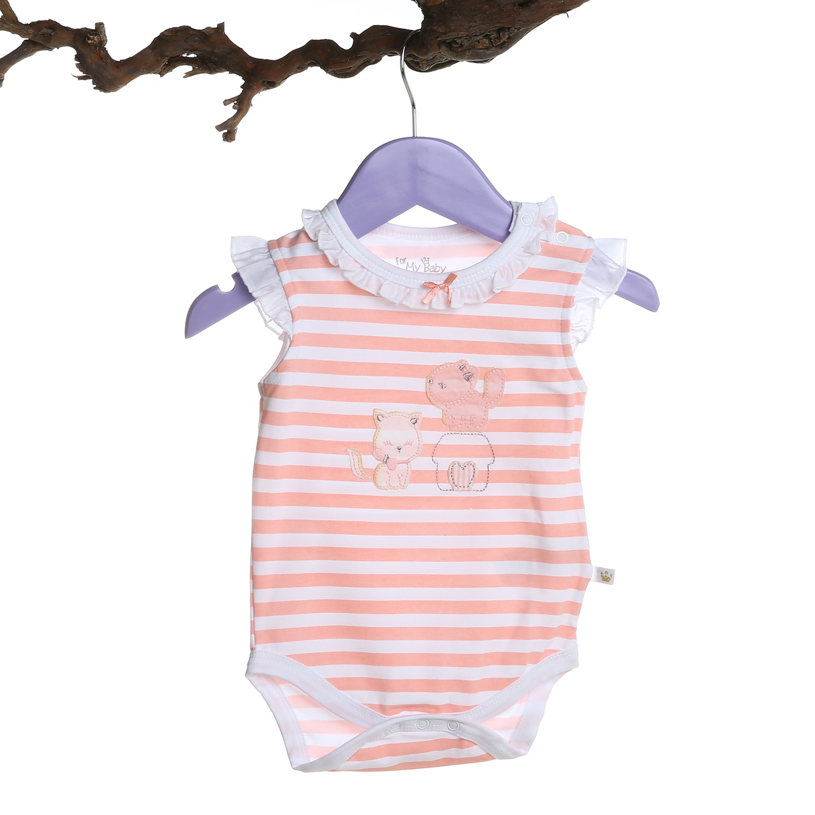 For My Baby Pink Ruffle Neck Short Sleeve Bodysuit
