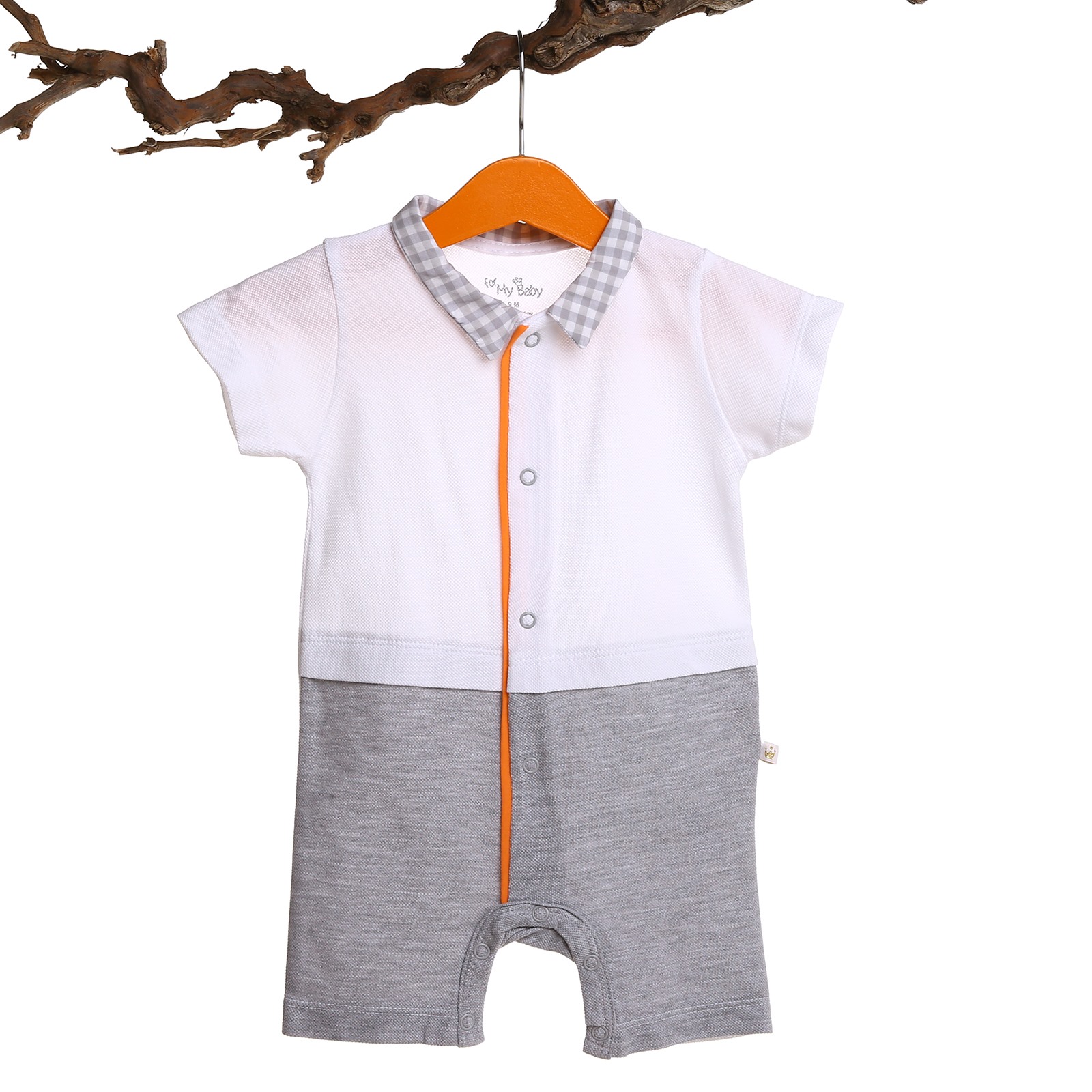 For My Baby Woody Polo Neck Snap Short Romper