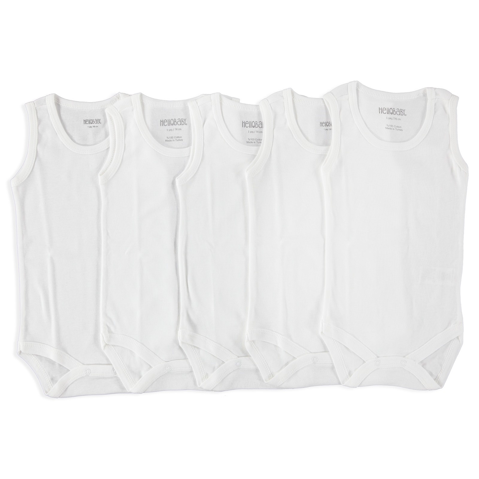 HelloBaby Baby Athlete Sleeveless Bodysuit, White, Newborn - 5 Pack