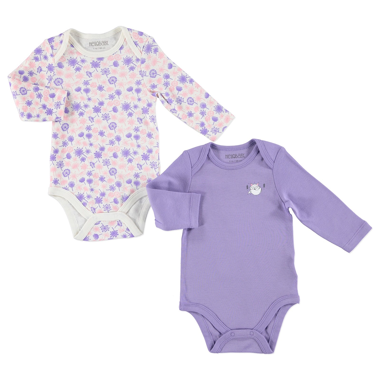 HelloBaby Printed Baby 2 Pack Long Sleeve Bodysuit