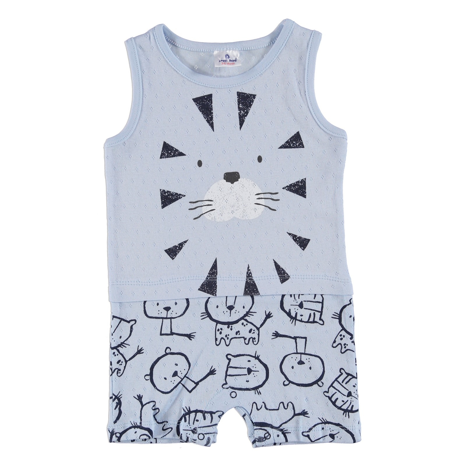 Luggi Summer Little Lion Printed Baby Boy Short Sleeveless Romper
