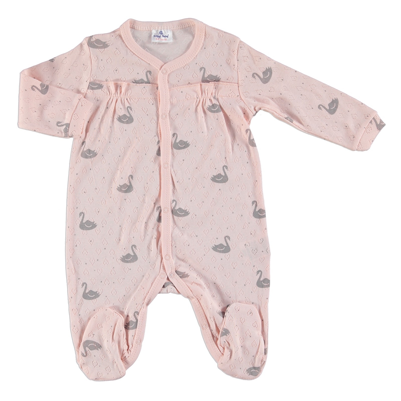 Luggi Swan Baby Girl Snaps Footed Long Sleeve Romper