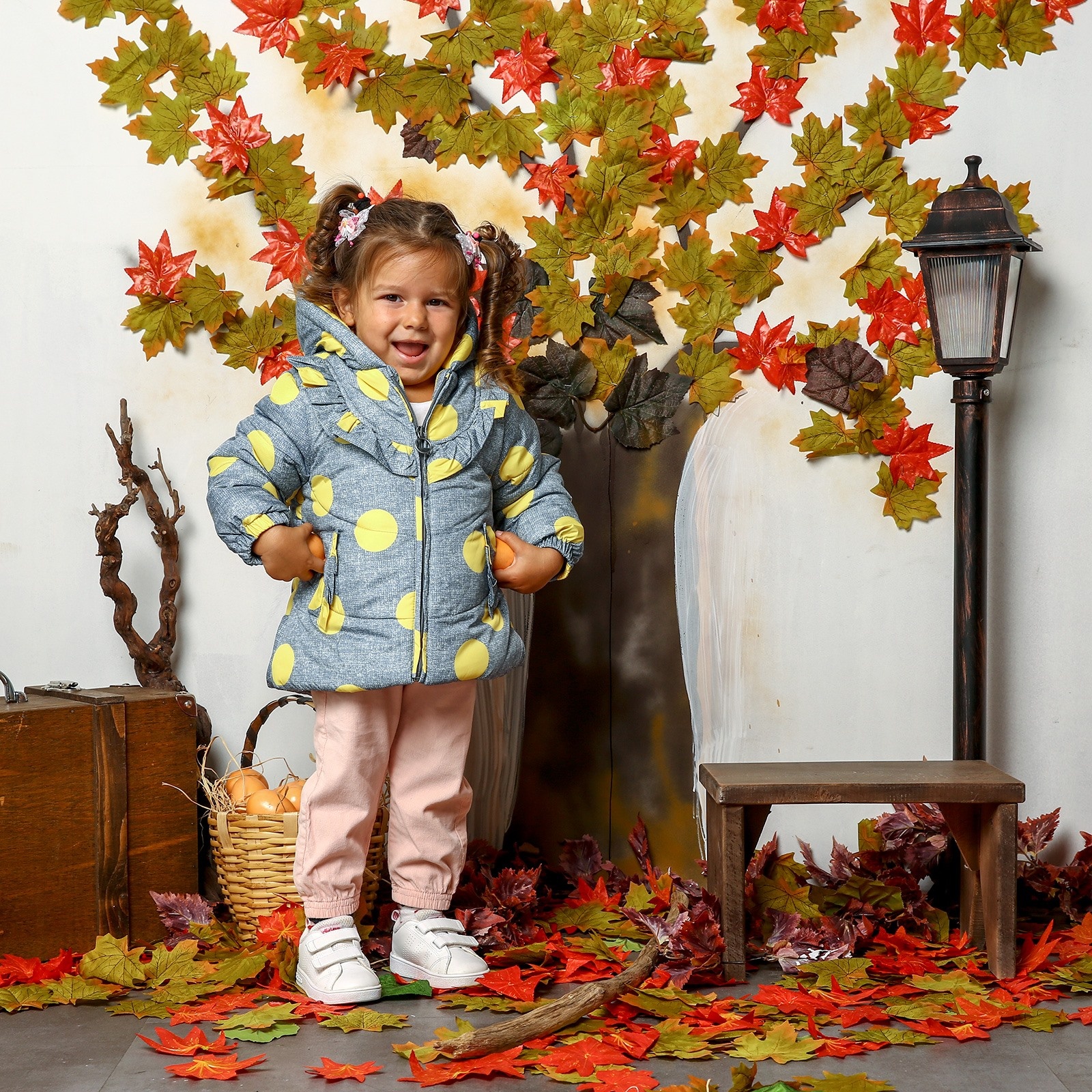 Midimod Baby Girl Spotted Hoodie Water Repellent Coat