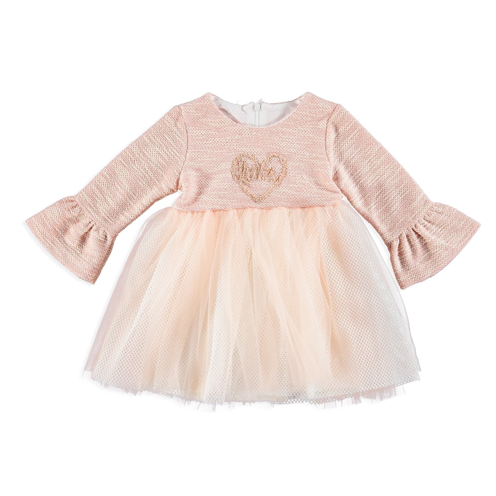 Mymio Baby Girl Combed Lined Heart Embroidered Dress