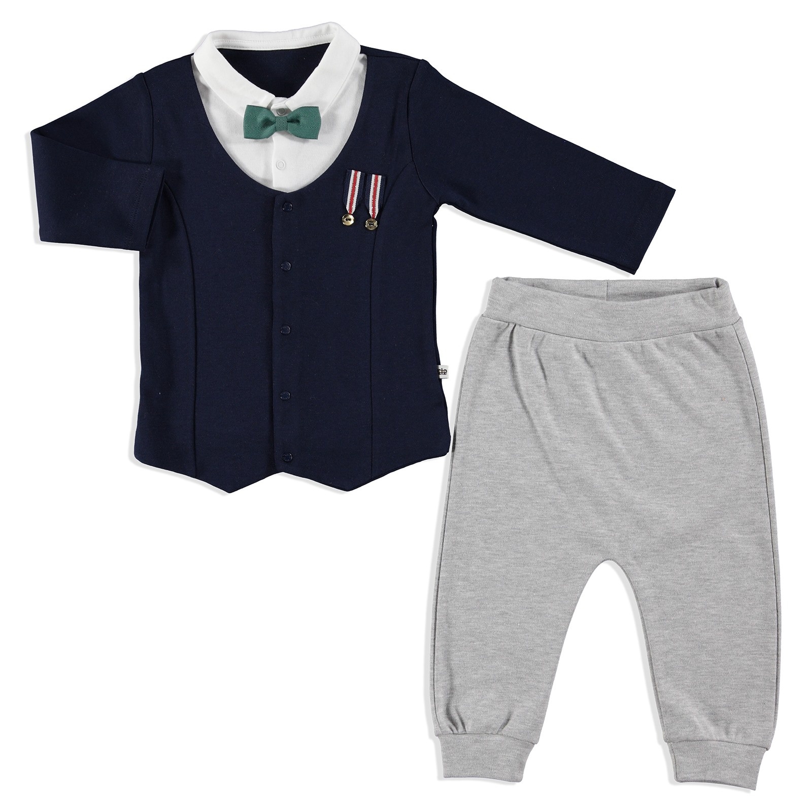 Mymio Crested Interlock Baby Bow Cardigan Detailed Sweatshirt Pants 2 pcs Set