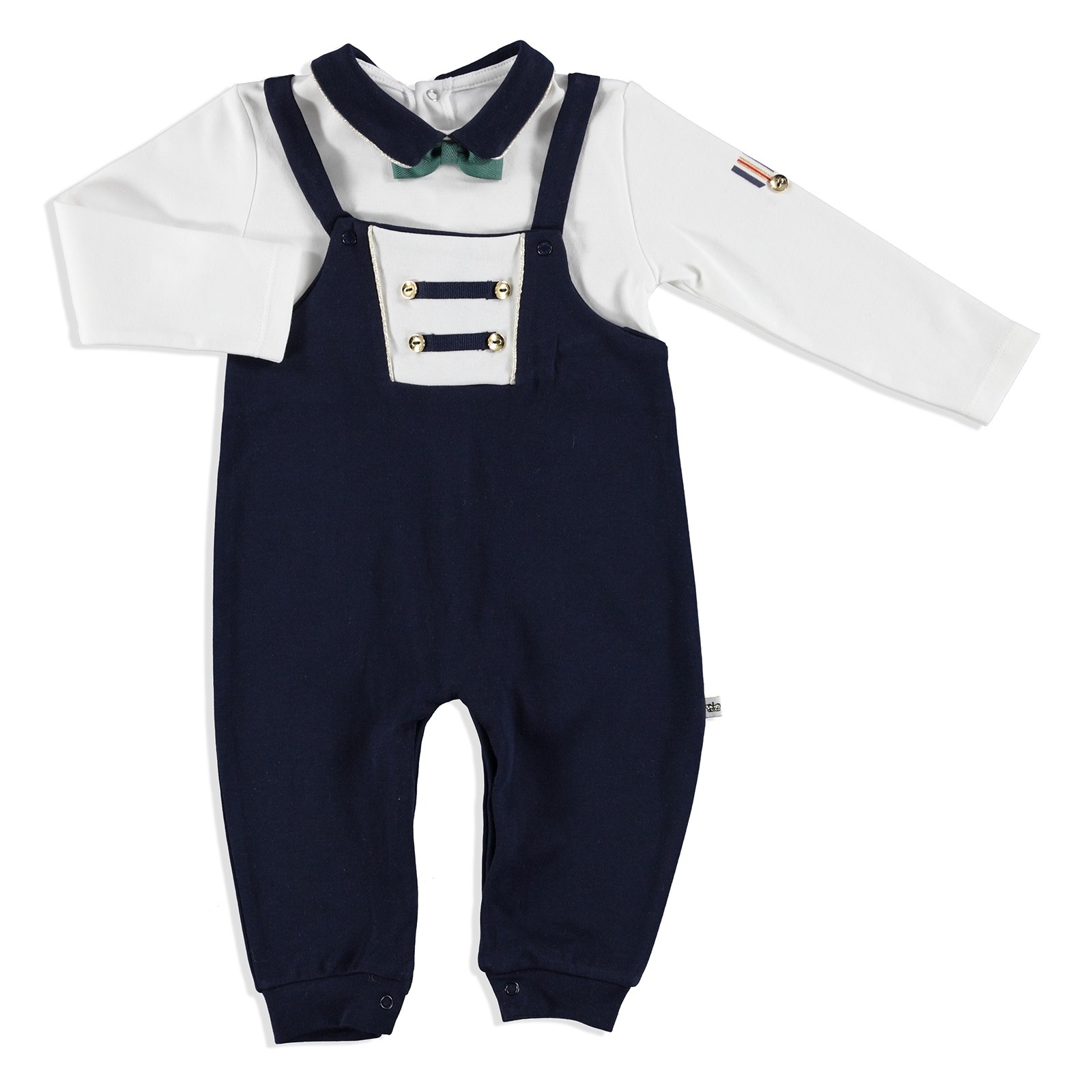 Mymio Crested Interlock Baby Polo Neck Bow Footless Romper