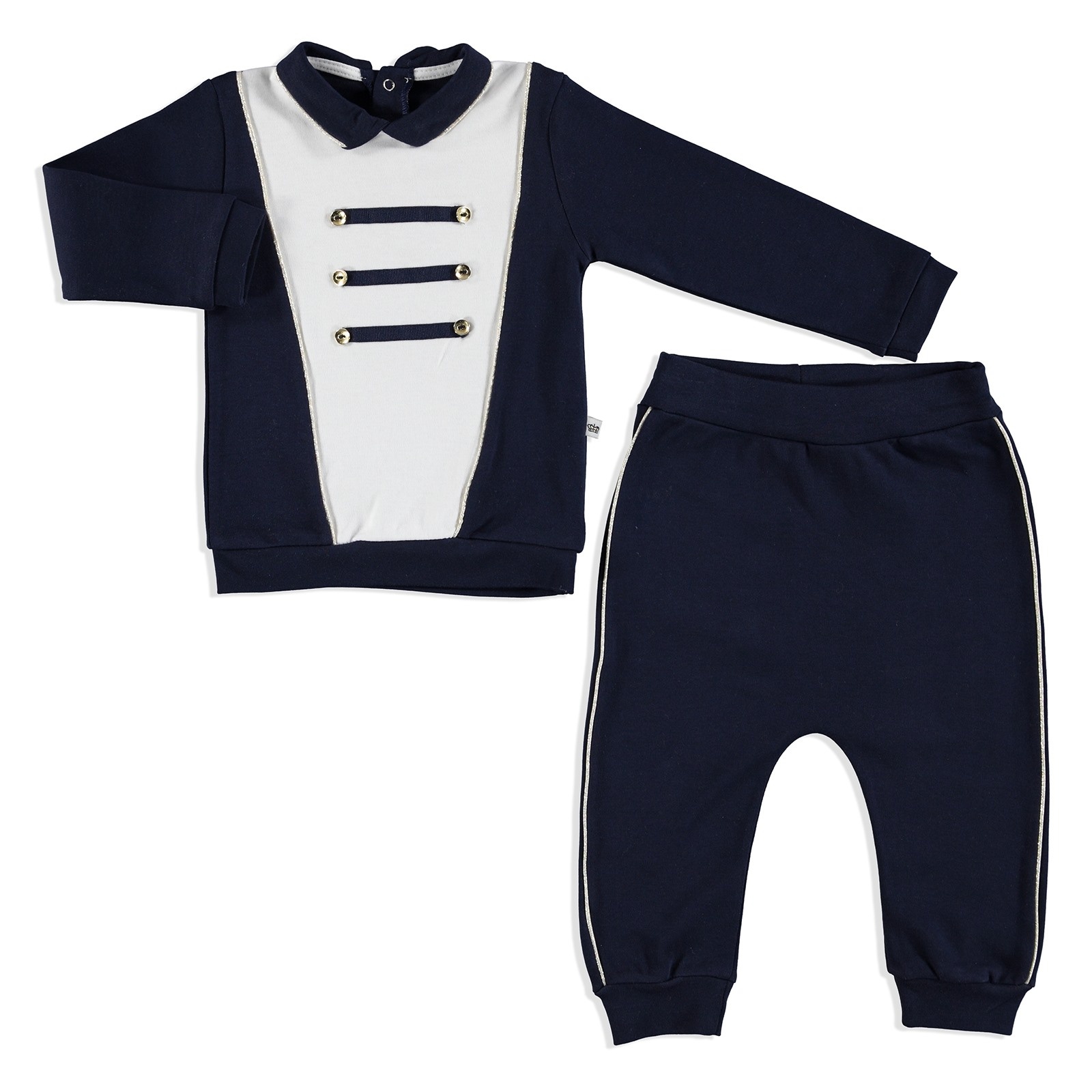 Mymio Crested Interlock Baby Polo Neck Sweatshirt Trousers Set