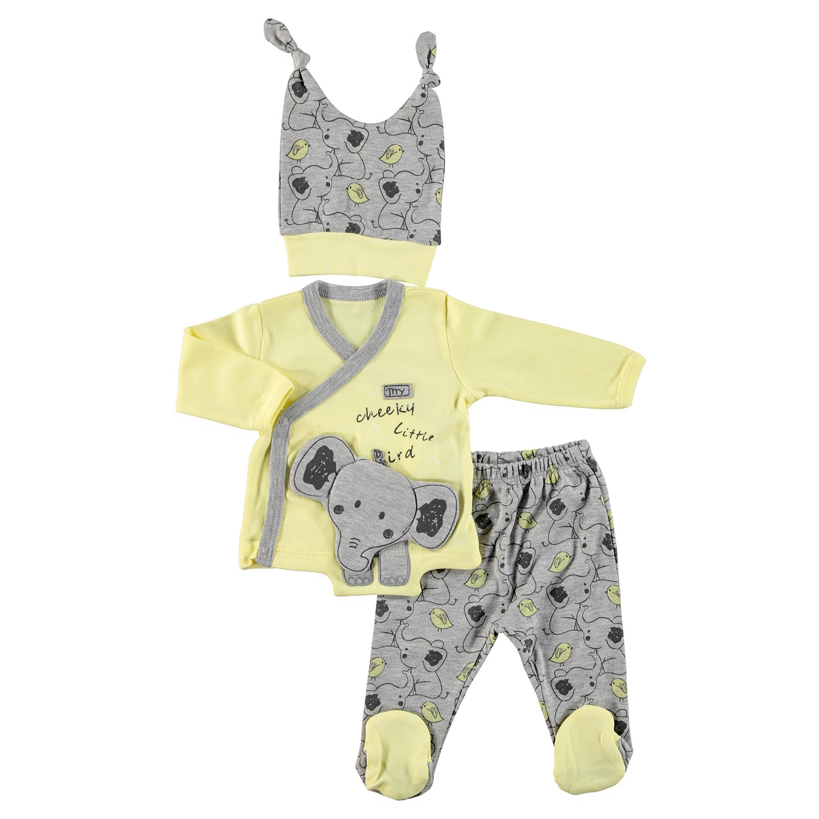 Mymio Elephant Printed Baby Boy Bodysuit Hat Set