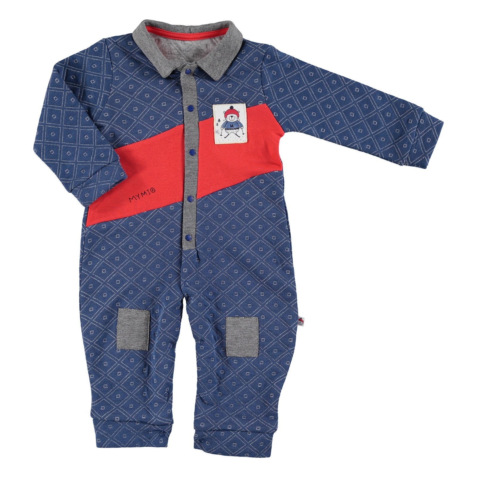 Mymio Skateboarder Bear Baby Polo Neck Footless Romper